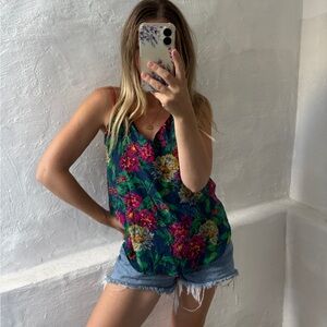 100% silk lavender brown floral tank